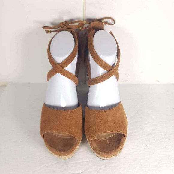 UGG WOMEN'S REAGAN US 11 CHESTNUT SUEDE STRAPPY PLATFORM WEDGE SANDALS - Picture 3 of 11